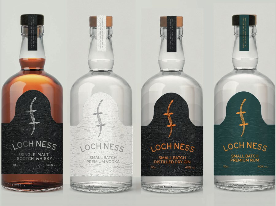 Proposed Loch Ness spirits range: whisky, vodka, gin and rum